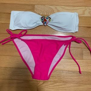 Strapless jeweled heart bikini size M